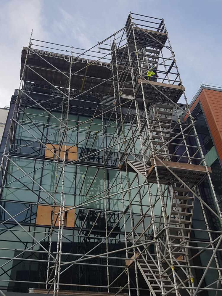 ab access scaffolding on the front of the Mater hospital